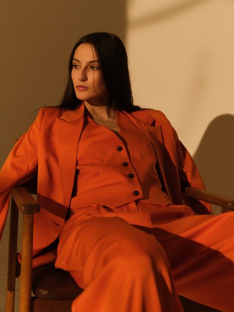 Orange Button Up Top