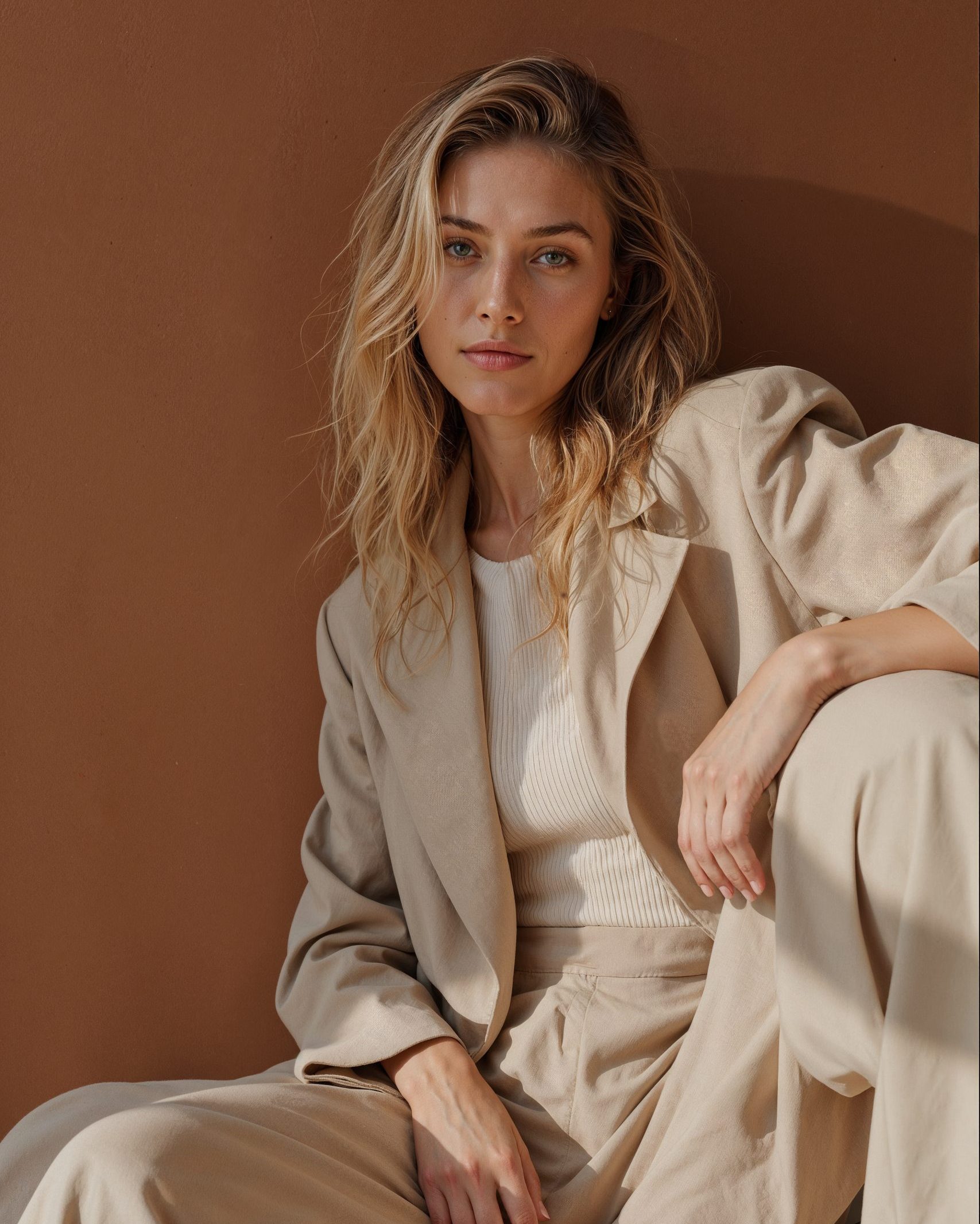 Beige Relaxed Blazer Jacket