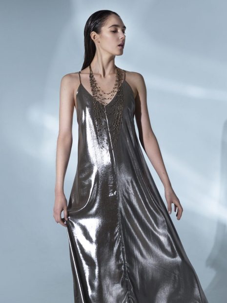 Shiny Silver Maxi Dress