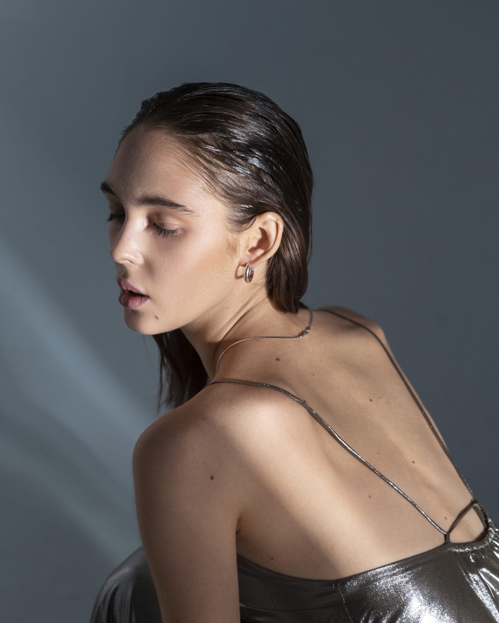 Shiny Silver Maxi Dress