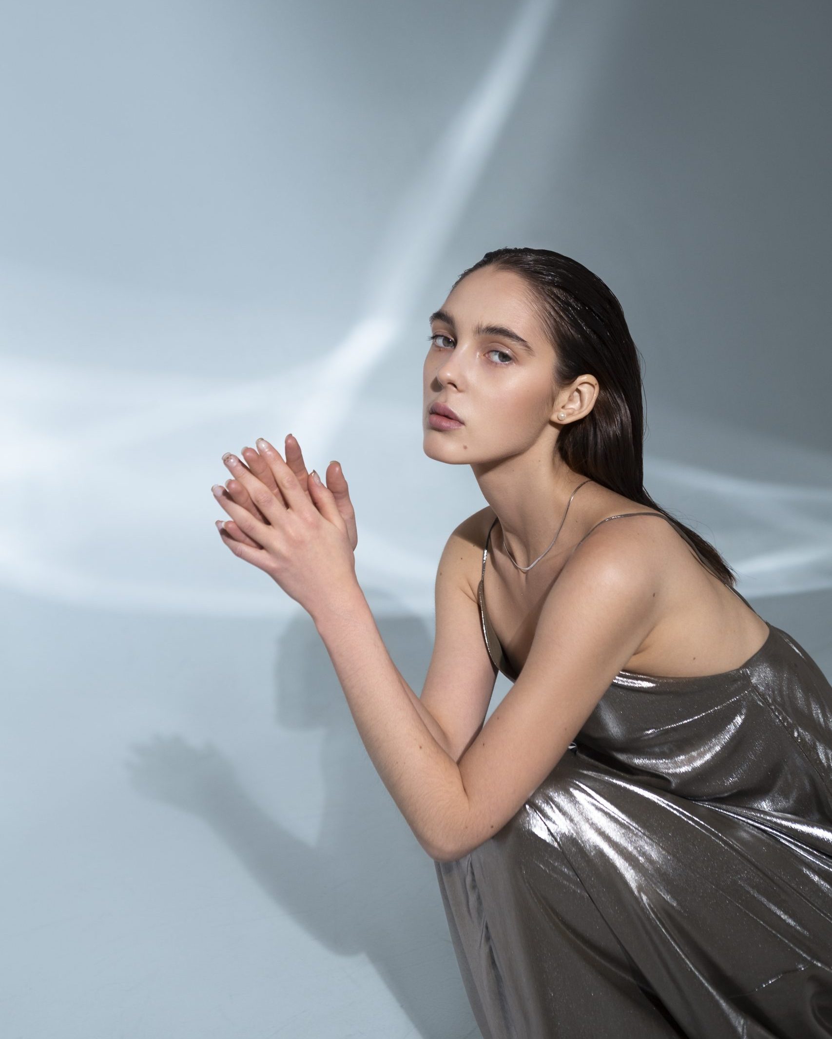 Shiny Silver Maxi Dress