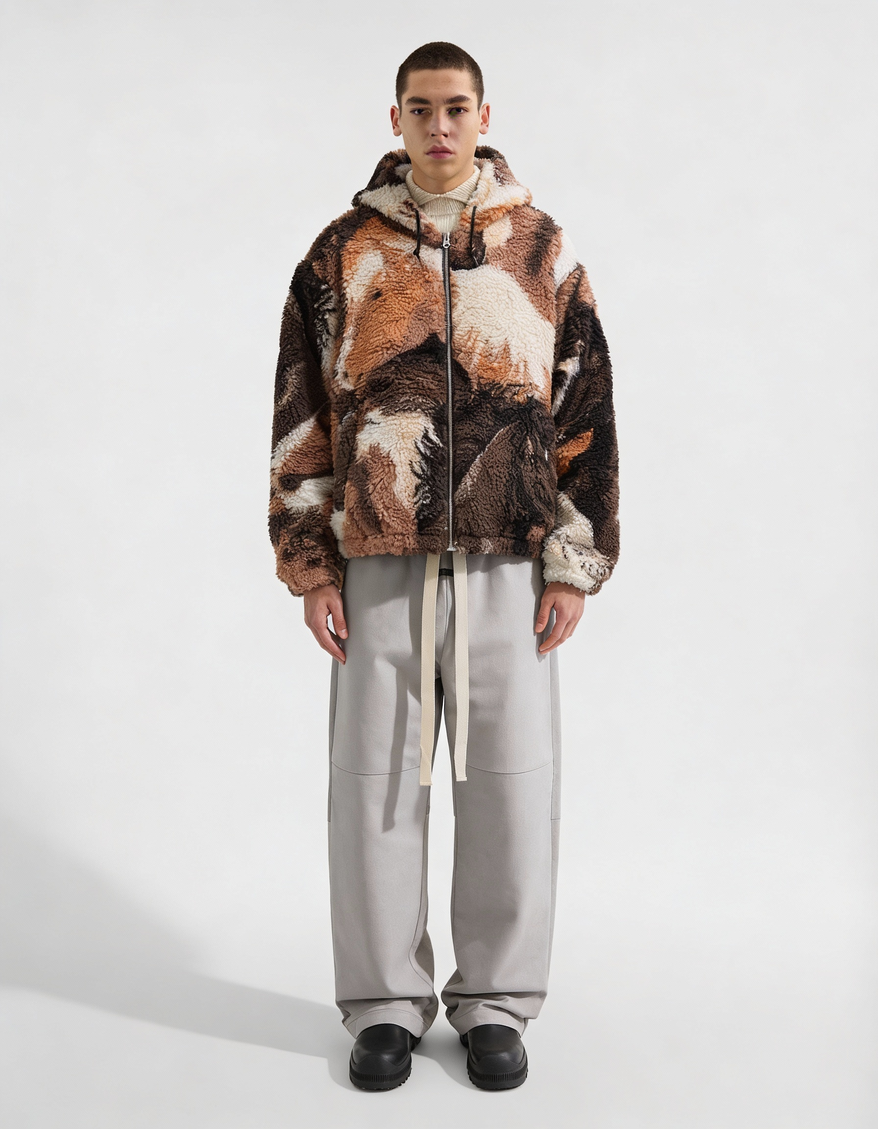 Oversized Print Borg Jacket